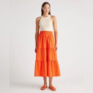 Quince 100% Organic Cotton Tiered Maxi Skirt Vermillion Womens Size Medium